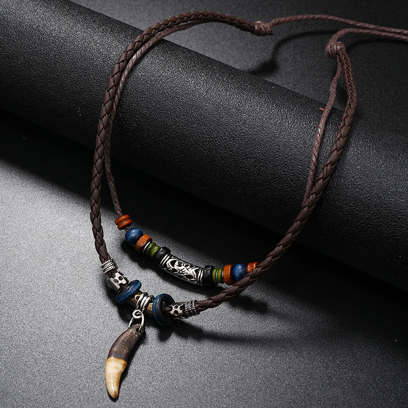 Ethnic Fashion Pk - Vintage etnische stijl dubbellaags handgevlochten lederen