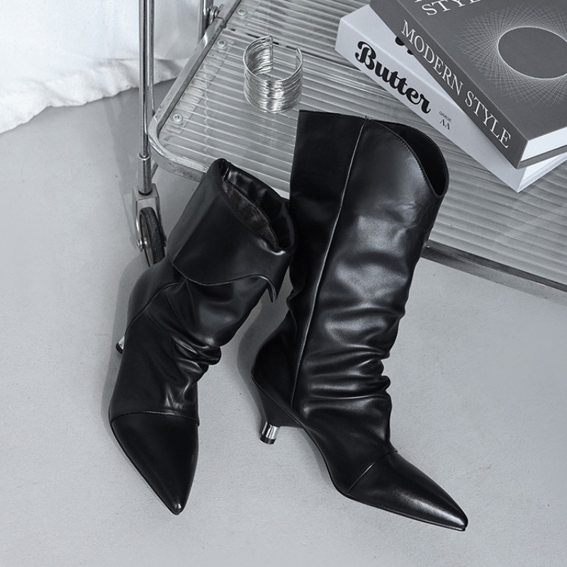 Ethnic Fashion Week - Puntige neus Kitten Heels Halfhoge kuitlaarzen