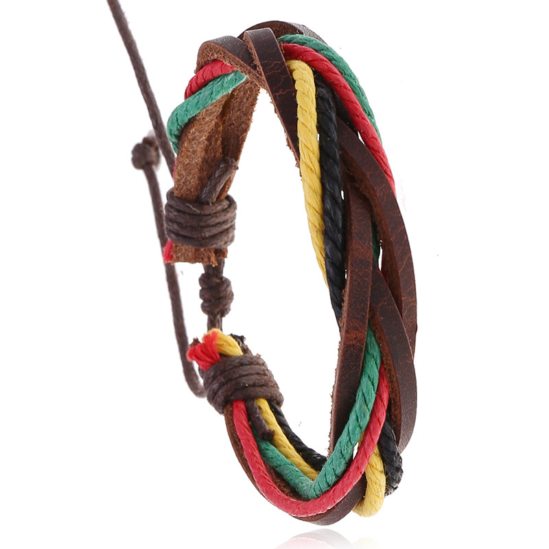 Ethnic Fashion Pk - Nieuwe handgemaakte geweven touw lederen armband