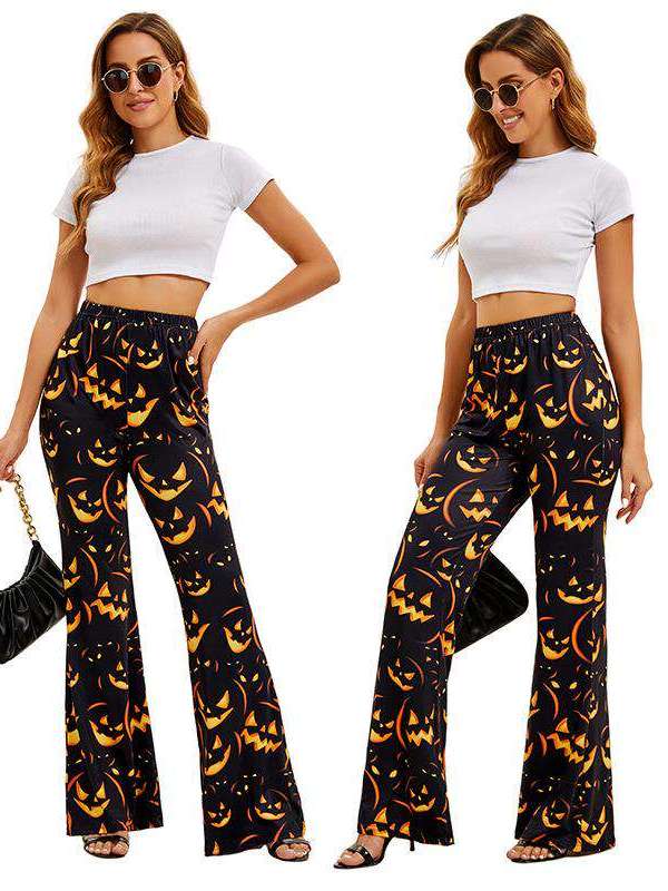 Ethnic Wear Fashion Brand - Halloween Vleermuis-Pompoenprint Damesbroek Etnisch Kostuum Podiumkleding