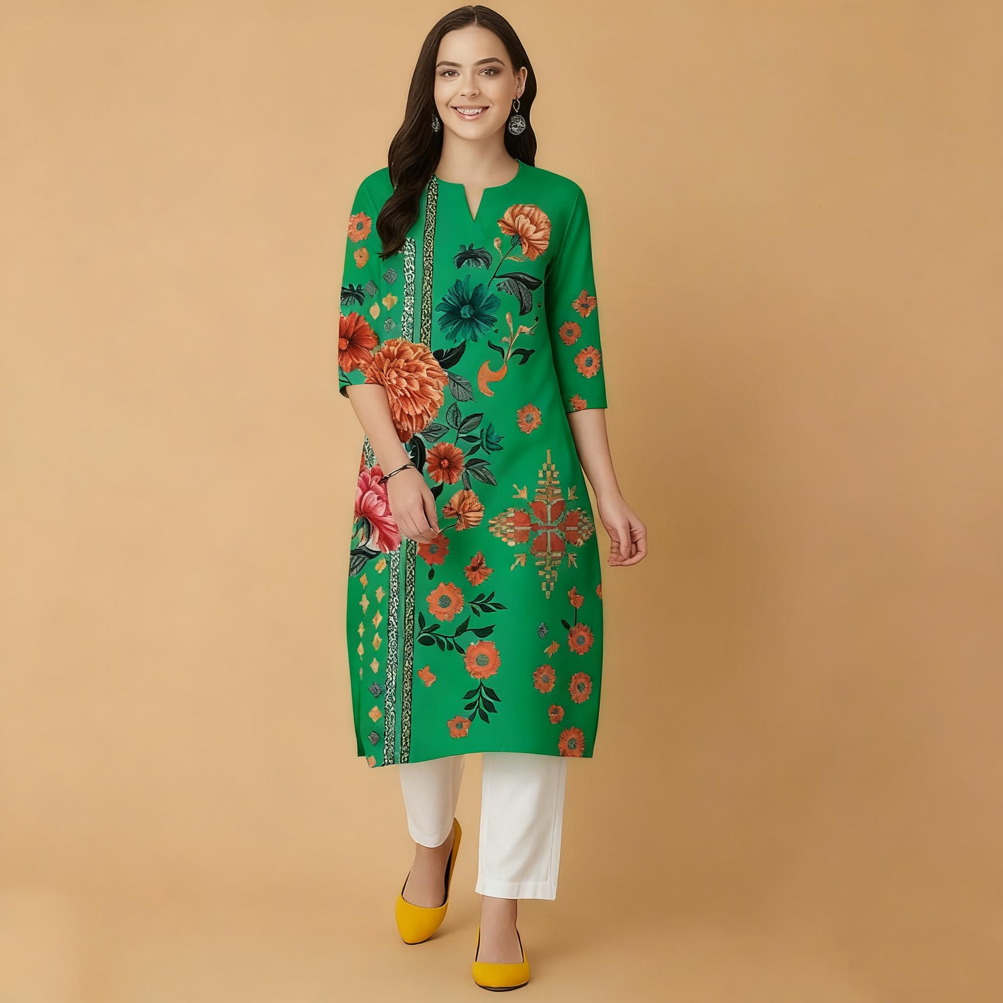 Moslim Bloemen Kurt Kerst Dame - Ethnic Fashion Kurtis recensie en prijs